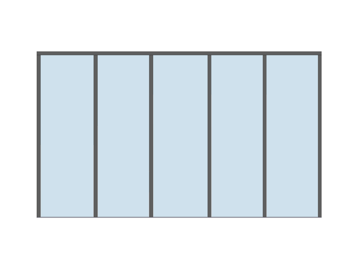 Glazen schuifwand, 5 glasplaten, 3800mm, DIYGS45